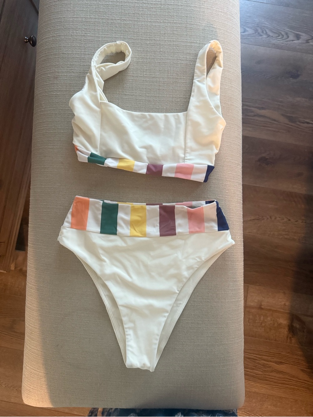 Tularosa Cream Bikini with Multicolor Stripe Trim